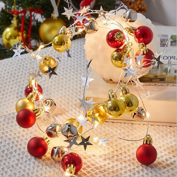 13 Ft 20 Led Christmas Decorative Wire Light Ball Shape Led String Lights With Star And Bell Battery Operated Wire Lamp Ornament Fairy String Light Fo