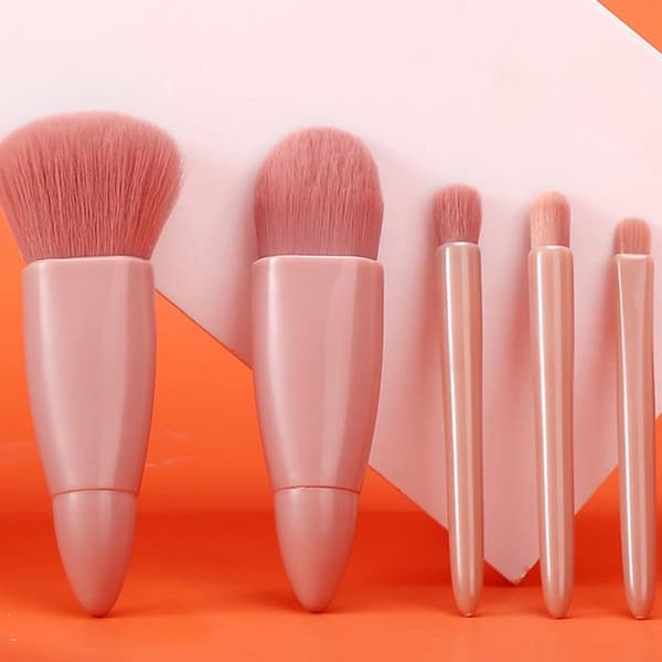 5 makeupbørster, mini kosmetikbørster, indbygget spejl, rejse, kvinder.