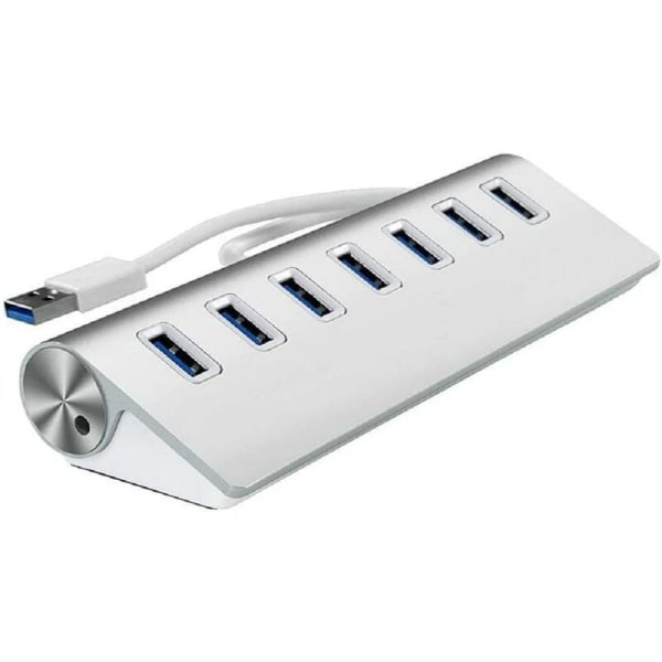 Aluminium USB 3.0 Hub, 7 Super Speed ​​USB 3.0 dataporte, kompatibel med Windows PC Laptop