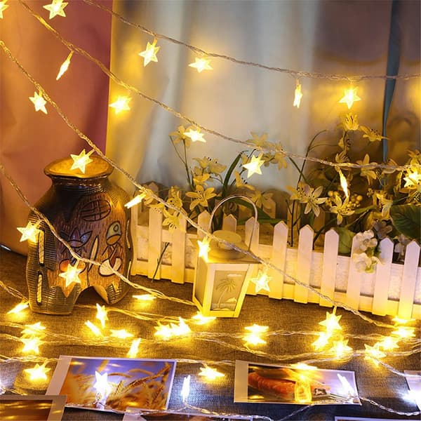 Star Led Light String 40 Lights [6 Meters 40 Lights - Batterimodell (med blixt)]Vit