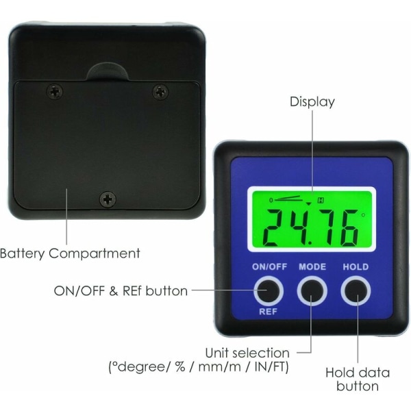 Digital avfasningslåda lutningsmåler gradskiva med magneter och nivå, portabelt minikubverktyg för snickare (med bakgrundsbelysning)