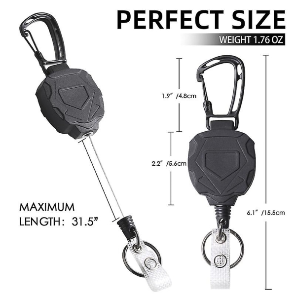 2 st utdragbar märkeshållare och kraftigt märkesnyckelring, 31,5" sladd, indragbar, taktisk ID-korthållare med utdragbar kedja, svart