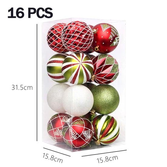 Julkulor 8 cm – Set om 16 – Julkulor i plast – Röd & grön & vit Rood & wit XXS