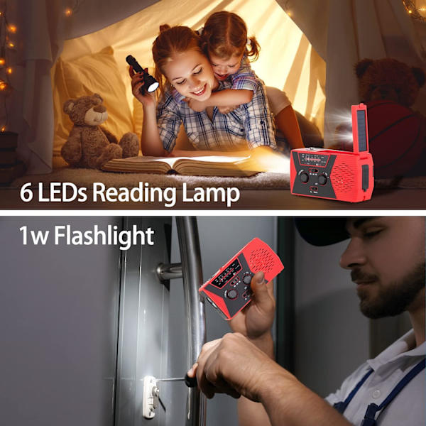 1 st med ficklampa och läslampa, bärbar camping AM FM NOAA väderradio, 2000mAh powerbank - orange