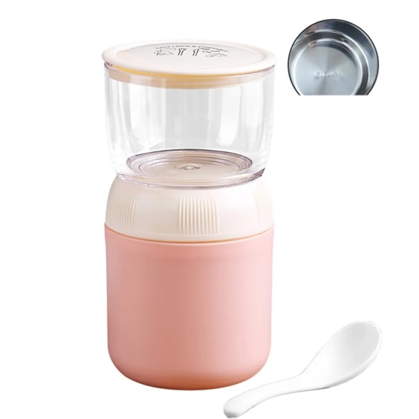 700 ml Praktisk flingmugg, To Go-mugg Lunchkanna Läcksäker yoghurtmugg att gå med thermal och sked för skola, kontor, utomhus (rosa)