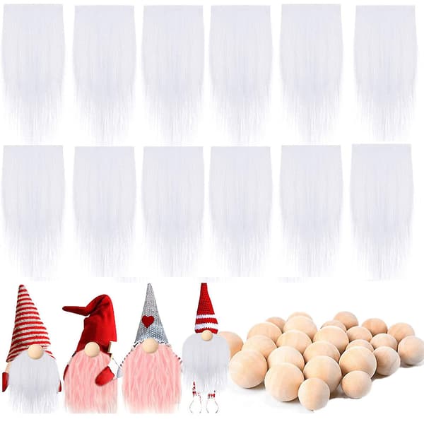 Set med 12 tomtarskägg med träkulor för DIY julklapp bröllopsgåvor (rosa)