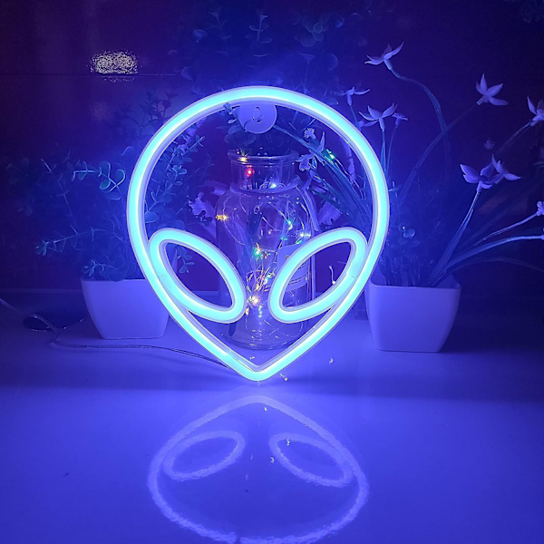 Alien Neon Skilt, USB eller 3-AA Batteridrevet Neonlys, LED Borddekoration, Soveværelsesvægdekoration, Fødselsdagsgave (blå)