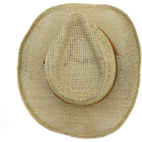 Utomhus cowboy halmhatt bred brättad solhatt med vindtät snöre som andas casual strandhatt (khaki färg)