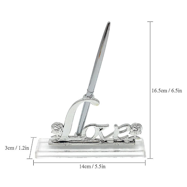 Bröllopssigneringspenna med guldpläterad metall Kärlekshållare Festpenna Set Bröllopsförlovningsdekoration Tillbehör (silver)-26-1