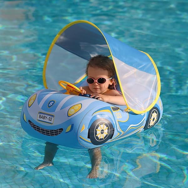 Babysimflottör med justerbar kapell och säkerhetssäte poolleksak för barn 1-4 år