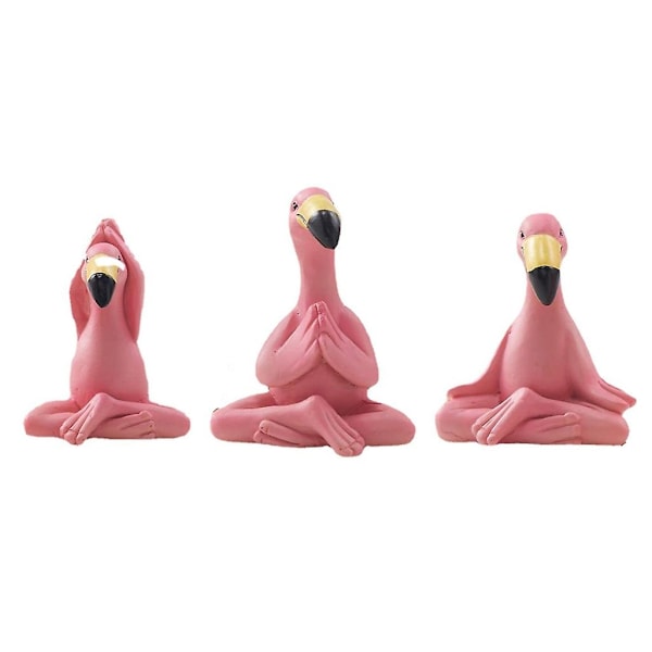 Paket med 3 st Resin Craft Gräsdekorationer Snygga Flamingo Figurer Underbar Flamingo Staty Rosa för Utomhus Trädgård