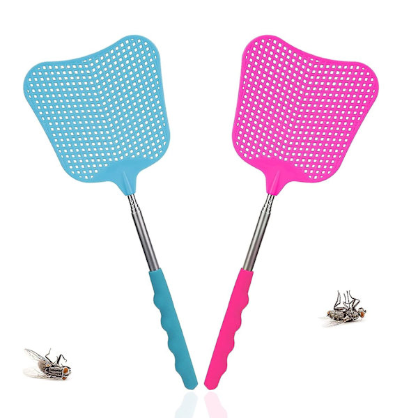 2-pack flugsmälla, expanderbar flugsmälla, skadedjursbekämpning, med integrerad myggskrapa (blå + rosa)