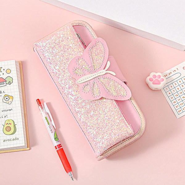 1 stk. blyantæske lærred blyantæske skole blyantæske lynlås makeup børste taske sequin kosmetik taske