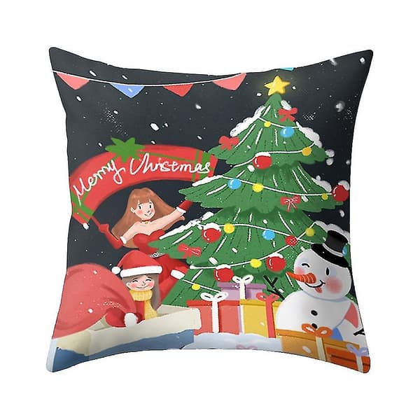Jultryckt Kuddfodral Polyester Soffa Bil Kuddeöverdrag Heminredning 4st