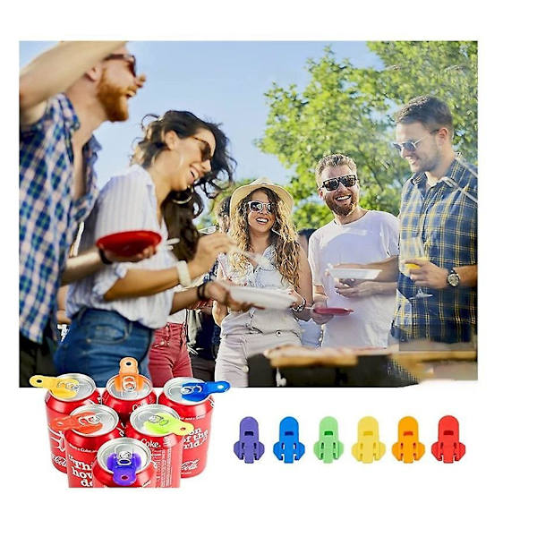 Manuell enkel burköppnare, 6-pack färgglada läsk- och ölöppnare & dryckesburkskydd, premium plastskydd burköppnare för läsk, cola, öl,