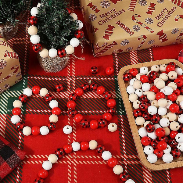 200 st jul träpärlor för hantverk, 16 mm träpärlor med hål för garland smycken att göra par