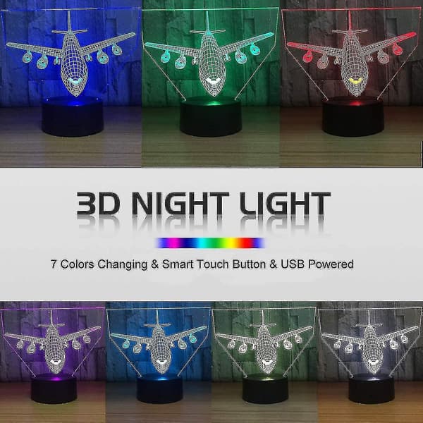 Fly Natlys 3d Illusion Lampe 7 Farveskiftende Touch Control Med Usb Kabel Led Ta