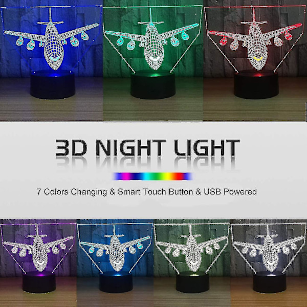 Flyvemaskine Natlampe 3d Illusion Lampe 7 Farve Skiftende Touch Control Med Usb Kabel Led Ta