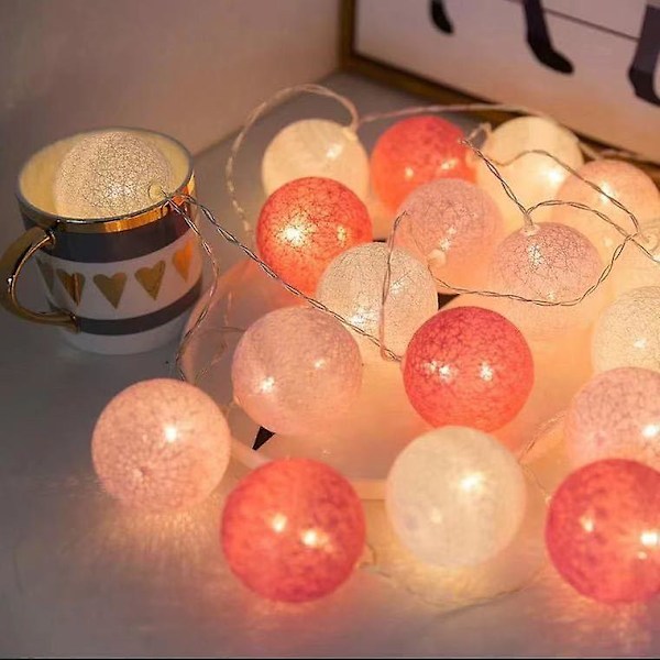 Bomullsgarnsbollstrådljus, LED-batteridrivna fe-strådljus, för sovrum, (macaron)