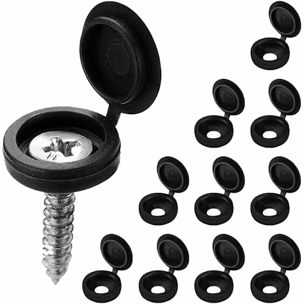 100 st svarta skruvlock, registreringsskylt, nithålslock, plastskruvlock, skruvlock, plastskruvlock, skruvlock för skruvar T