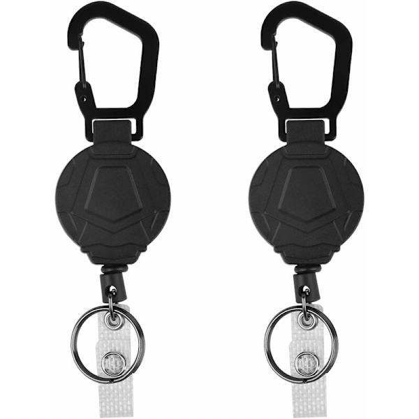 2-pack kraftiga utdragbara nyckelringar - utdragbar ID-kortshållare och brickhållare - karbinhake - ID-kortsrulle med 60 cm utdragbar snodd
