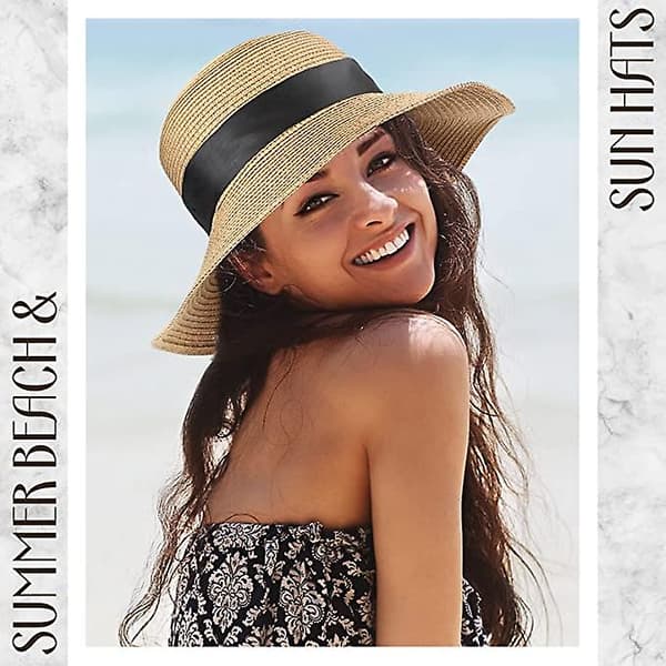 Dam Sonnenhut Rosett Halmhatt Upf 50 Vikbar Sommarhatt Strandhatt (Beige