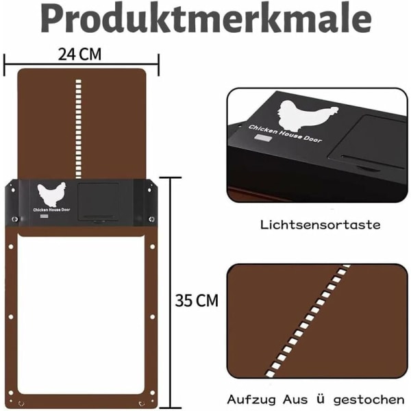 Automatisk hönshusdörr med sensor, hönshusdörr, automatisk hönshusdörr, automatisk hönshusdörr (brun)