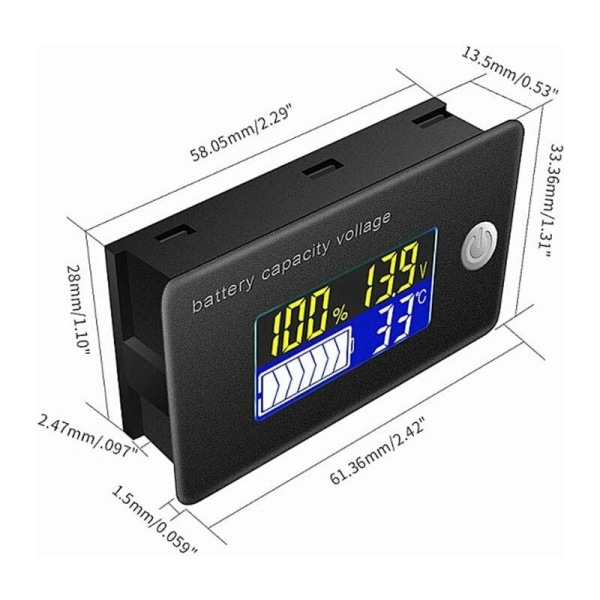 4 i 1 batterimonitor Voltmeter Voltmeter 0-179℉ Termometer Spänningsövervakning (12V)