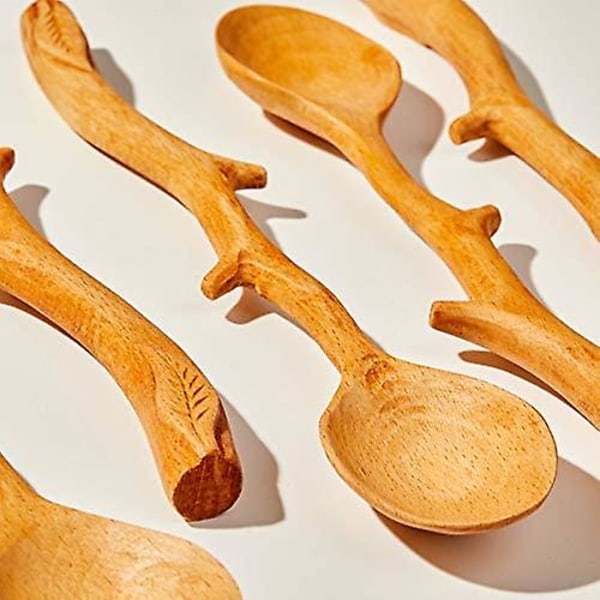 2 stk Trepinneformet Skje Lang Håndtak Håndlaget Skje Japansk Stil Tre Suppe Skjeer Treøse Skje Kjøkkenverktøy Redskap For Suppe Matlaging Miks