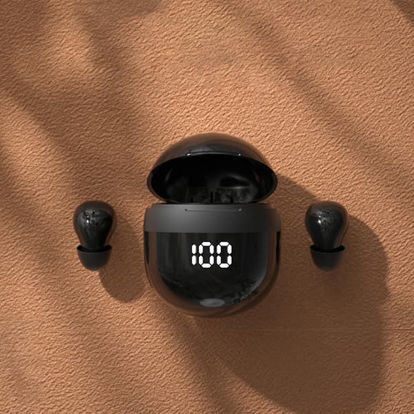 Mini Bluetooth-headset med digital display, brusreducerande musik, sömn-headset, in-ear Bluetooth-headset, svart