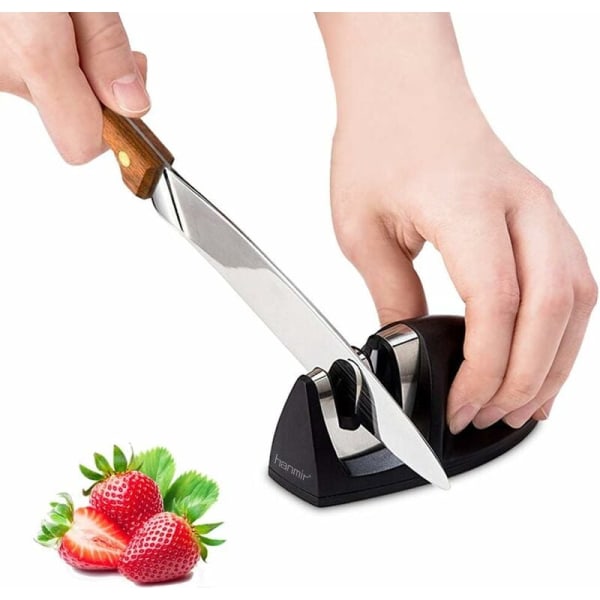 Professionel køkkensliber 2 i 1 manuel sliber til rustfrit stål og keramiske knive i alle størrelser, sort anti-skrid base