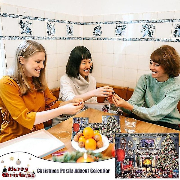 Julkalender i kartong - Nedräkningskalender för jul - Pusselkalender med 24 dagar - Rolig julklapp - Totalt 1008 pusselbitar - Pusselkalender för barn C