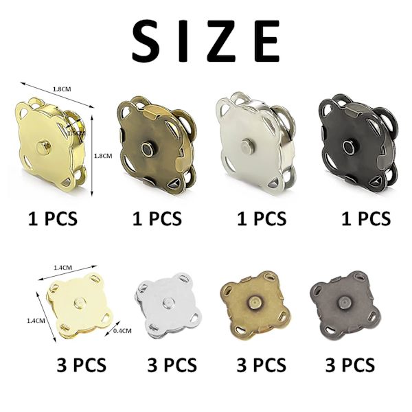 Paket med 16 magnetiska tryckknappar, magnetiska tryckknappar i metall, magnetiska knappklämmor för kläder, väskor, bagage
