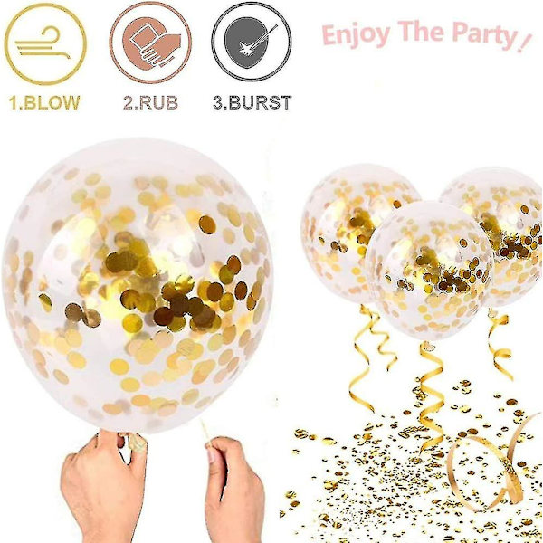 6 st guldkonfetti latexballonger, 12 tum guldballonger med gyllene pappersprickar