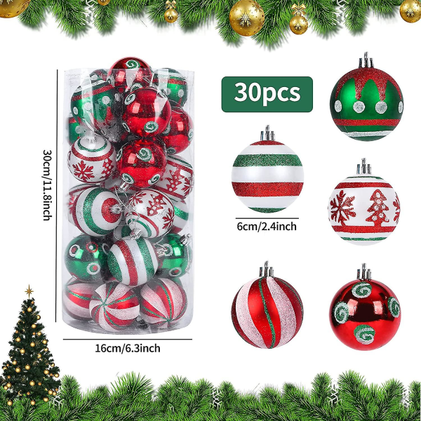 30 st julkulor prydnader, 6 cm julkulor Set Okrossbar plast julkula för julkulor