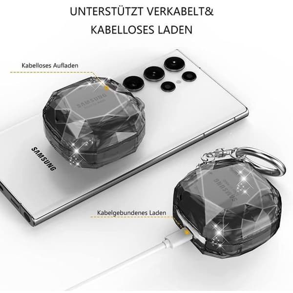 Krystaletui til Samsung Galaxy Buds - Sort Transparent - Med nøglering
