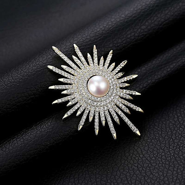 Solros Broscher Rhinestone Sötvattenspärla Blommande Brosch Sjal Corsage Bröllop Brud Semester