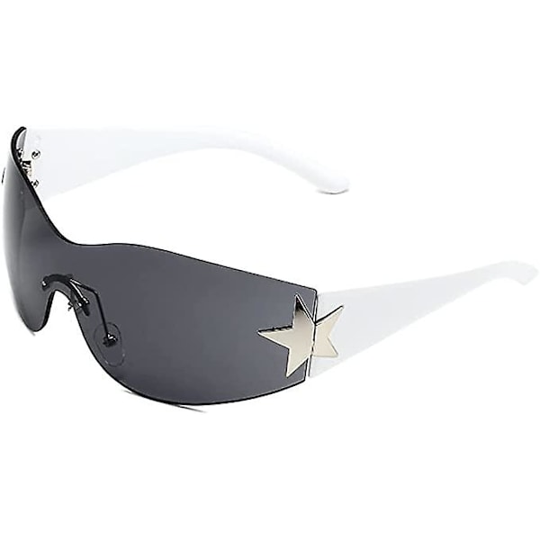 Y2k Rimless Dam- och Herrglasögon med Omslutande Futuristiska Ovala Linser Enfärgade Solglasögon Rosa/Grå Gradient