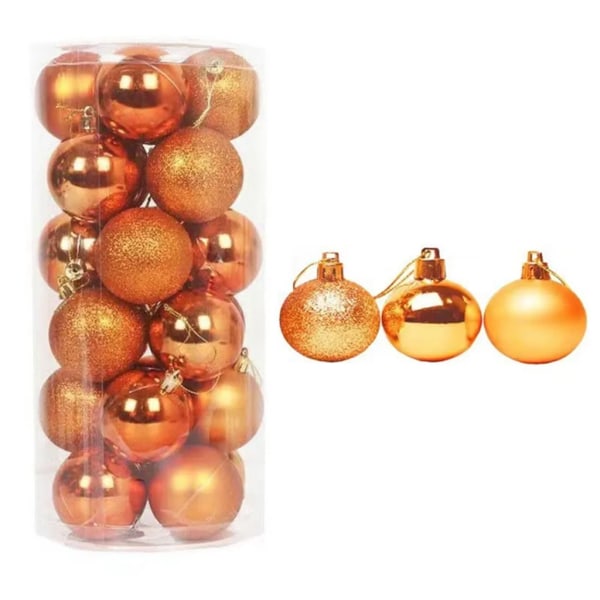 Set med 24 lådor julgranskulor, 60 mm plast juldekorationer, julgransdekorationer julgranskulor, ornament (orange)