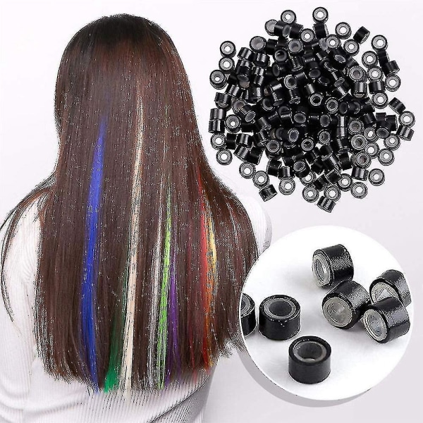 4 i 1 set 500 st Micro Ring Set Micro Rings Loop Nål Micro Ring Tång Set för hårförlängningstillbehör (svart)
