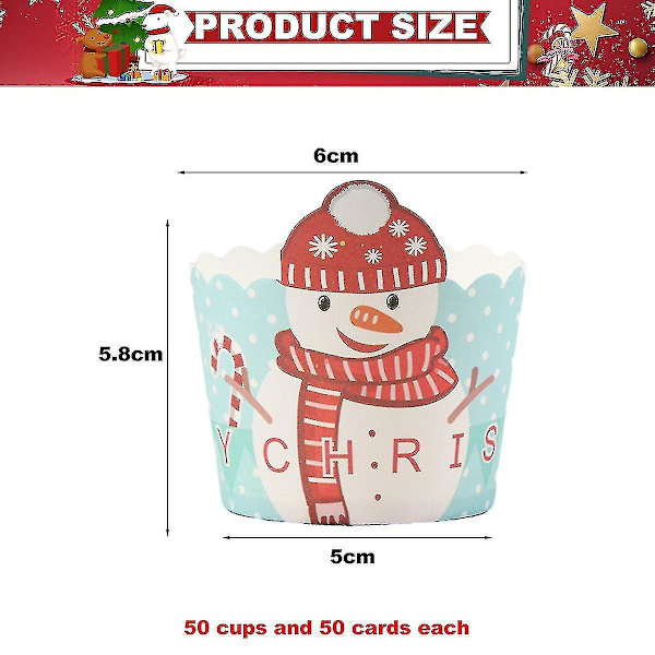 Lilyrose 2 set med julmuffins kakbas värmebeständig tecknad älg snögubbe koppar bakning kakpappersbas（stil2）