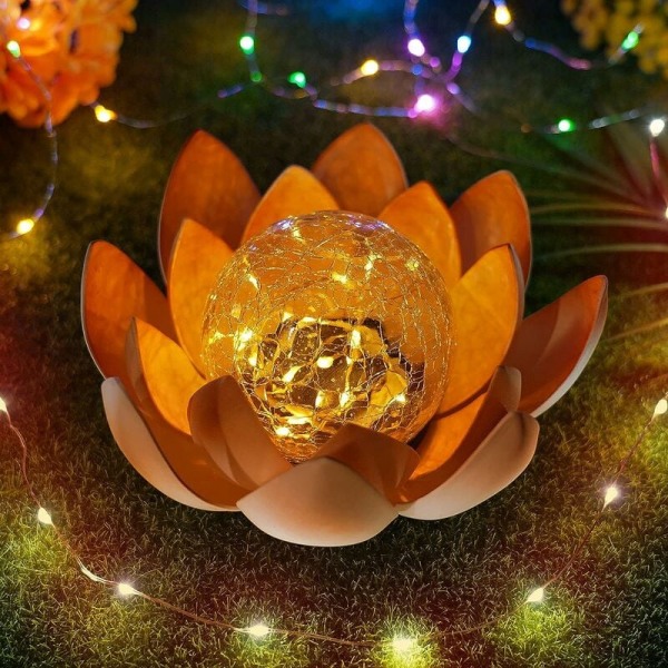 Solar trädgårdslampa i form av en lotusblomma - För utomhus - Underbar ljuseffekt tack vare krossat glas (1 st)