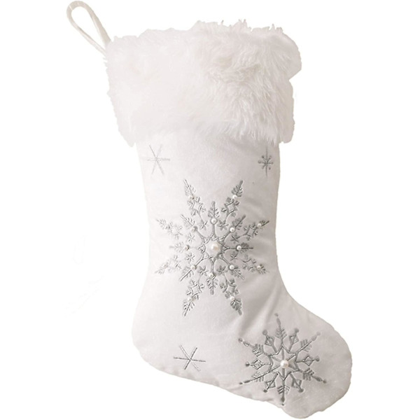 Idiytip Imitation Pearls Snowflake Print Julstrumpa Kreativ Julgran Heminredning, Guld (Silver)