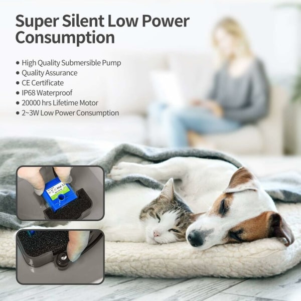 Vandfontæne til katte og hunde med LED, ultra-stille automatisk vanddispenser med kapacitet på 2L
