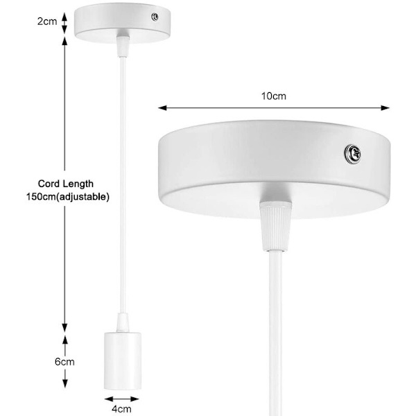 Pendellampa i metall, E27 lamphållare med kabel, sladdhängande, pendellampsladd, idealisk för takbelysning, 1,5 m, vit?