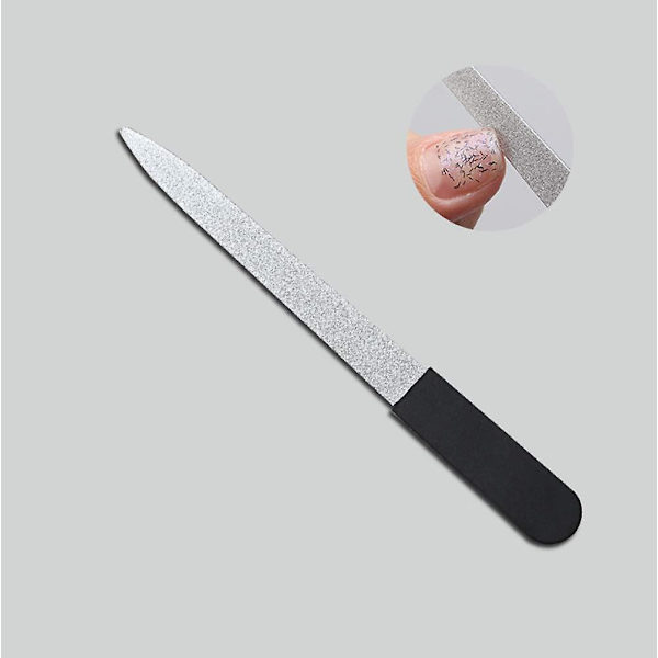 2-pack rostfritt stål dubbelsidig sandpläterad nagelfil, svart silikonhandtag, manikyrverktyg