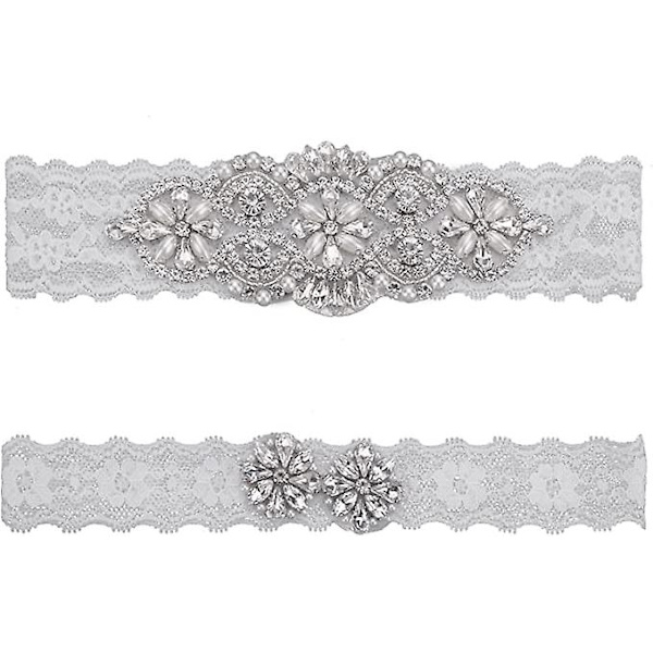 2 st Bröllopsbyxor Vit spets rätstickad rhinestone Clear Crystal Set