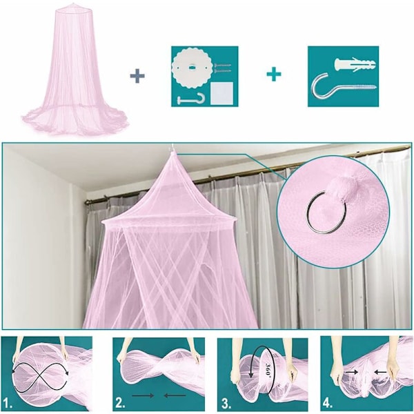 Myggenet til seng, Voksen Pige Seng Himlen Pink Tulle, Enkelt Seng Foldbar Myggenet Seng Himlen