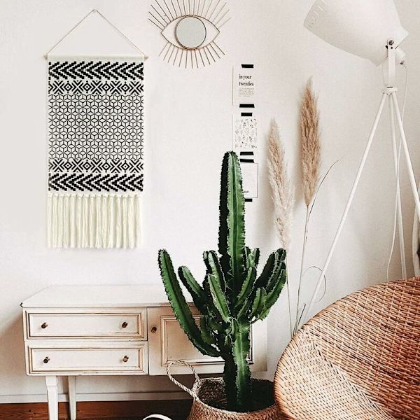 Macrame väggbonad Boho Chic vävd gobeläng bohemisk bomull vävd väggkonst väggdekor för sovrum barnrum bakgrund (kant)