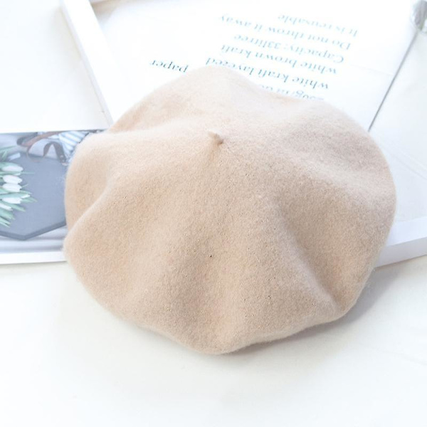 Wekity Hatt Dam Vinter Barett, Ull Barett, Varm Mössa Ull Stickad Mössa, Beige